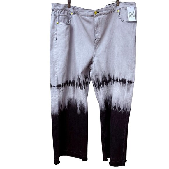 LOGO Lori Goldstein Smiley World Wide Leg Jeans Plus Size 28W Gray Tie Dye NWT - Picture 2 of 16